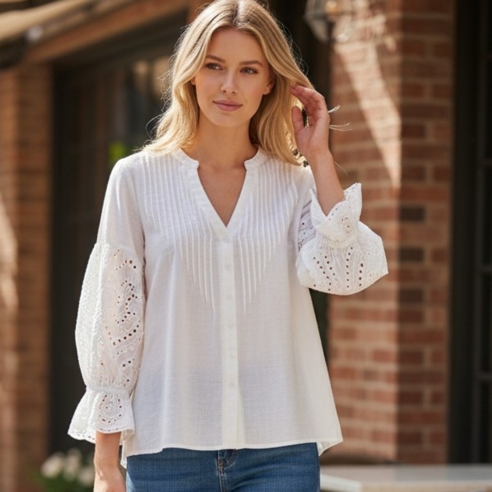 Pleated Eyelet Women's Tunic XL